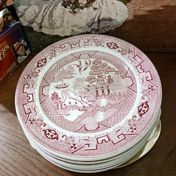 6 Walker China Red ๐ฅ5" Plates White with ๐Red Oriental Scenes,๐USA made.๐๐ฑ - Picture 5 of 14